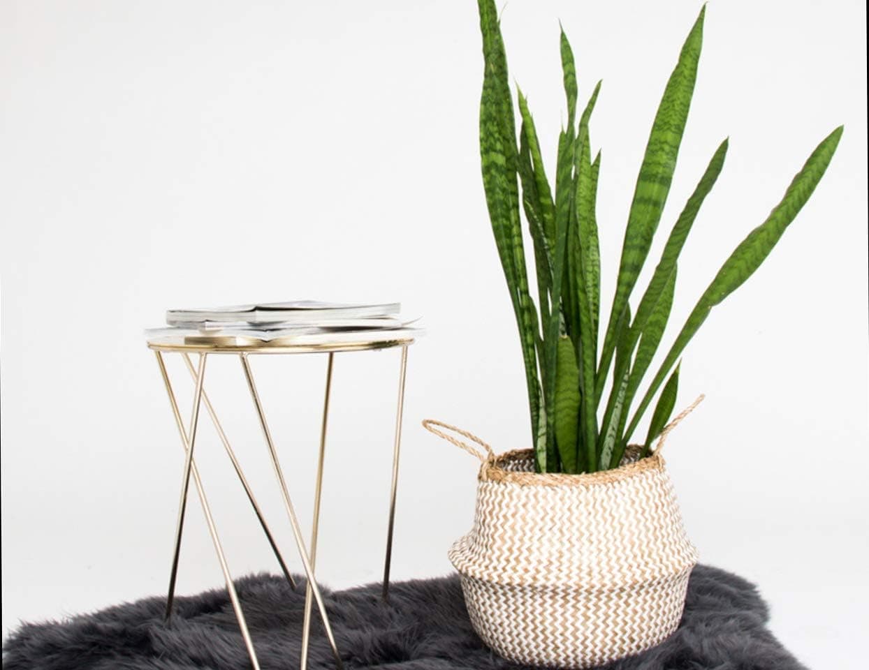 Natural Craft White Zigzag Seagrass Belly Basket for Storage (12x12x11 inches), Laundry, Picnic and Woven Straw Beach Bag - Plant Pots Cover Indoor Decorative