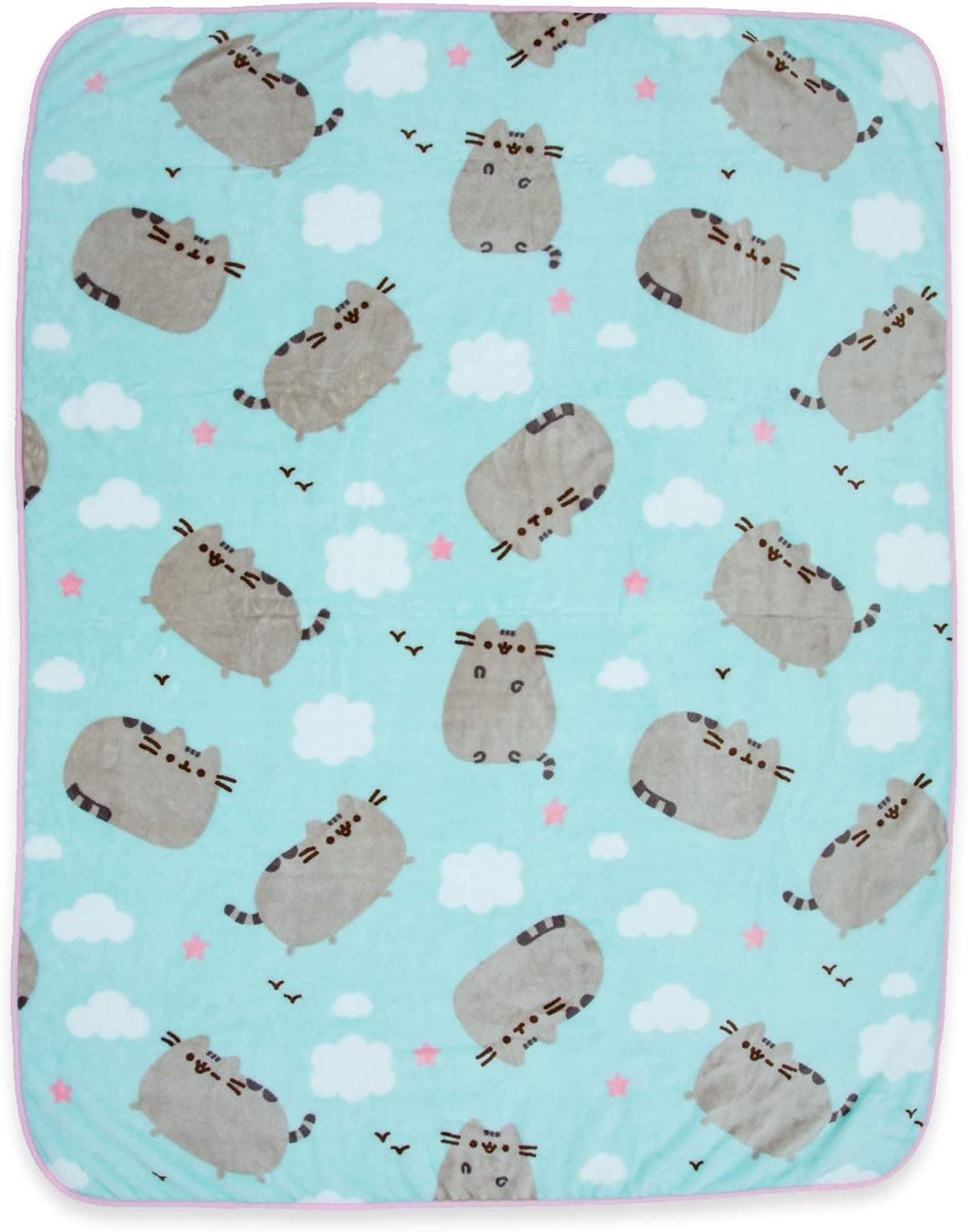 Pusheen The Cat Soft Fleece Blanket - Officially licensed Pusheen Colorful Throw Featuring Pusheen, Clouds & Hearts!
