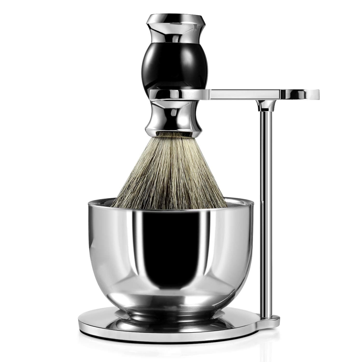 GRUTTI Shaving Set, Straight Shaving Stand with Soap Bowl and Brush Deluxe Chrome Razor and Brush Stand with Lather Bowl Compatible with Manual Razor -Black…