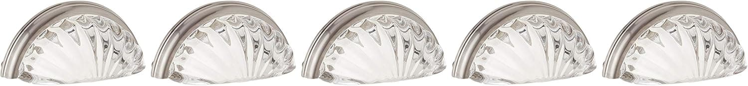 Cosmas 5 Pack 6381SN-C Satin Nickel with Clear Glass Cabinet Cup Pull - 3" Hole Centers