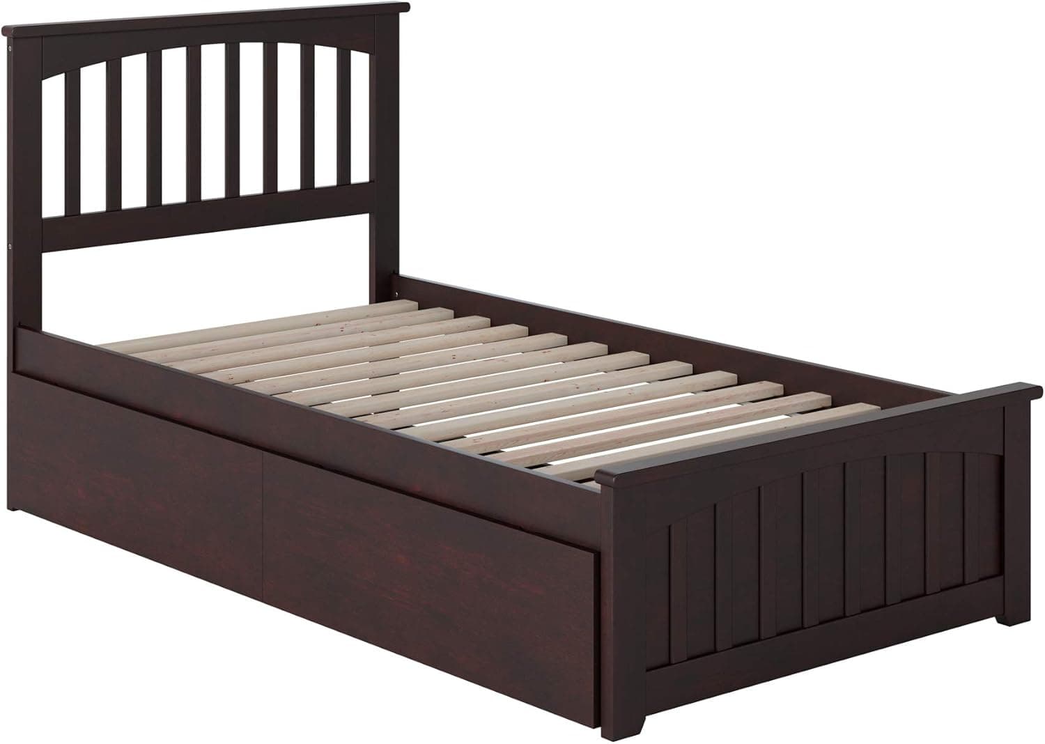 AFI Mission Twin Platform Bed with Matching Footboard and Turbo Charger with Urban Bed Drawers in Espresso