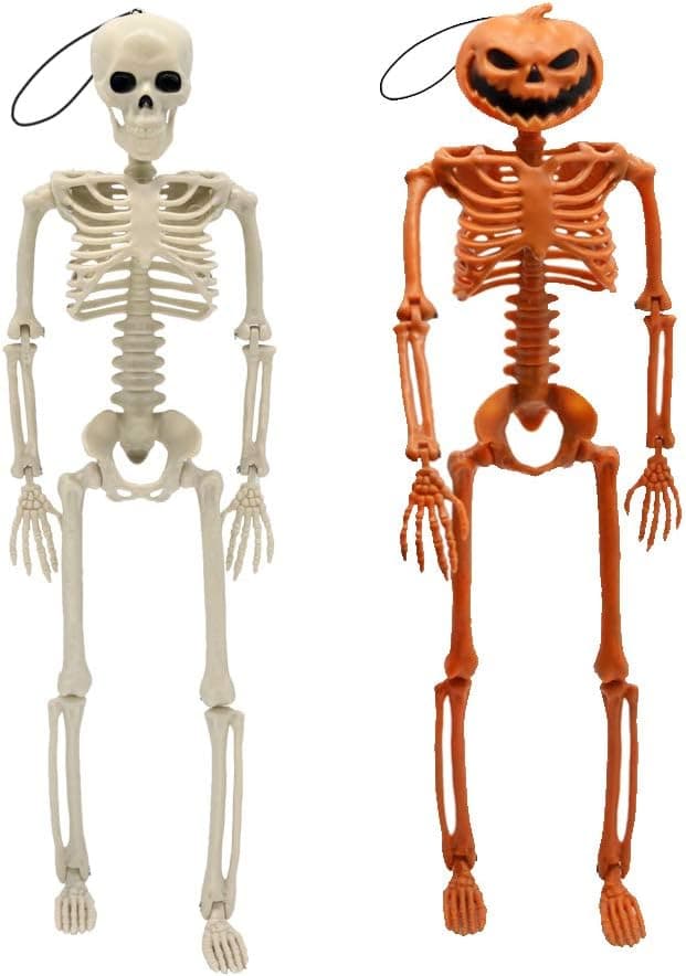 Lubatis 2 Packs 15.7” Posable Halloween Skeleton- Full Body Halloween Skeleton with Movable/Posable Joints Skeletons for Best Halloween Decoration, Graveyard Decorations, Haunted House Accessories