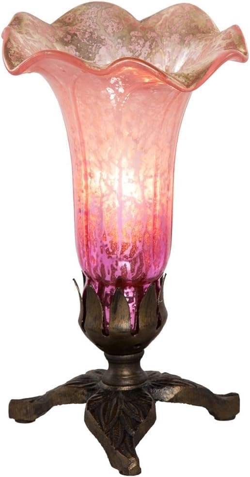 8.25" H Hand Blown Mercury Glass Lily Lamp w/ Leaf Base - Light Pink / Dark Pink