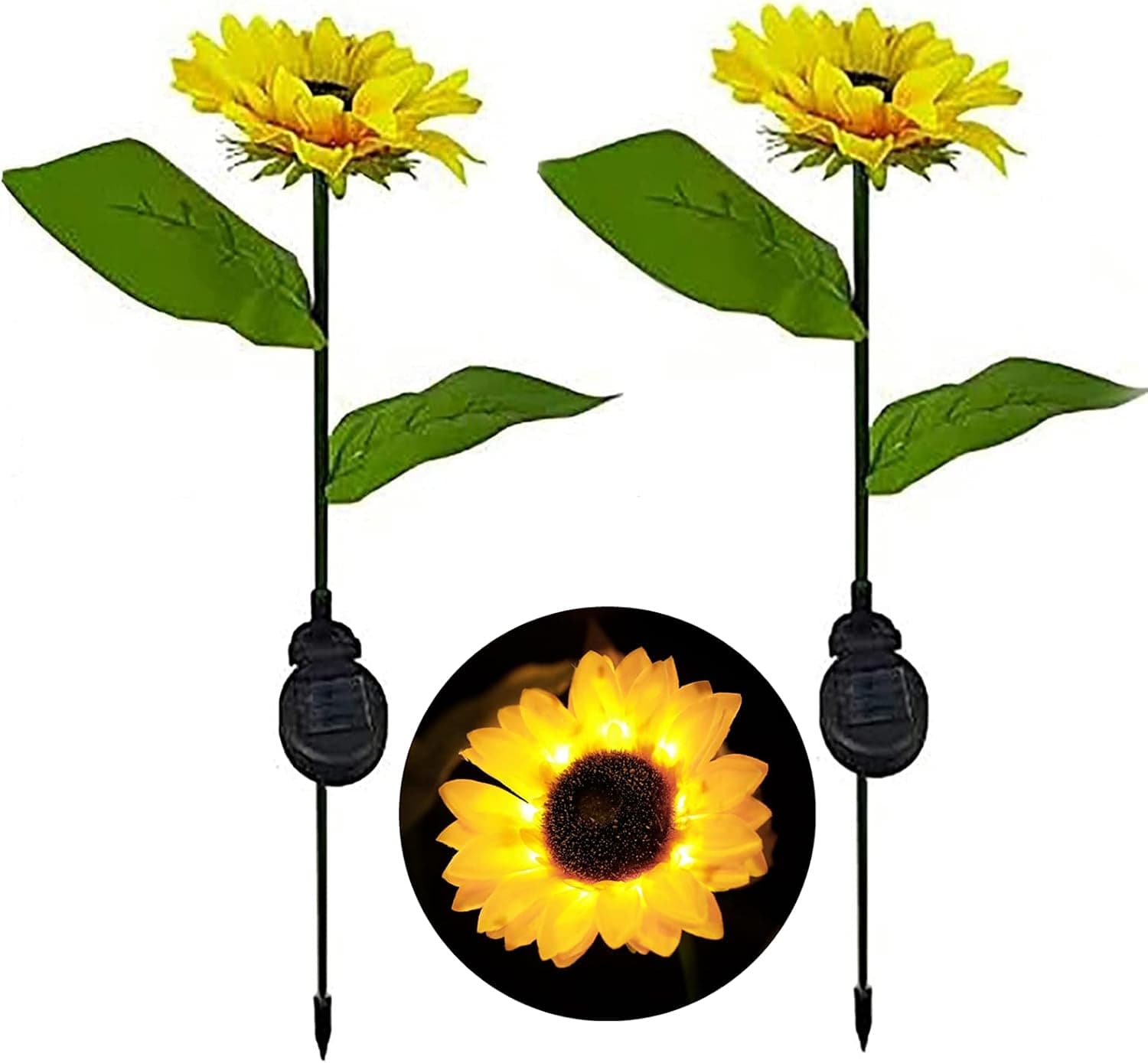 Solar Sunflowers Lights - 2Pack Solar Garden Lights Outdoor Decorative ,Solar Landscape Path Lights ,Outdoor Waterproof Solar Flowers Lights Decorative Stake for Court Yard, Front (2 Pack)