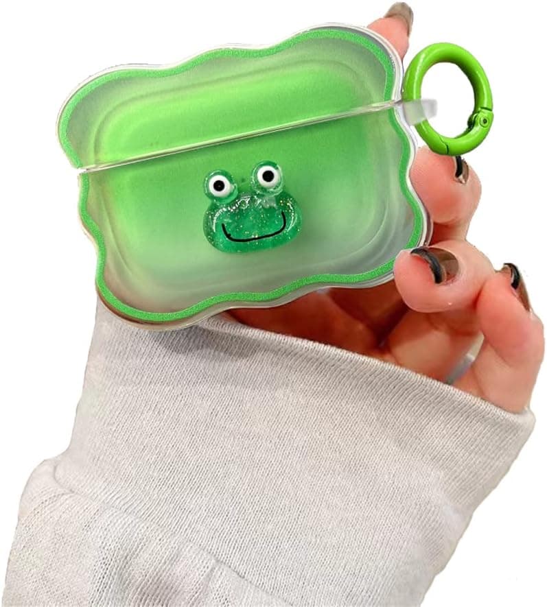 LALAPOPO Compatible with Airpods Pro Case 3D Frog, Cute Case with Keychain for Women Girls Kids Clear Thin Soft Silicone Kawaii Cartoon Protective Cover for AirPods Pro Charging Case