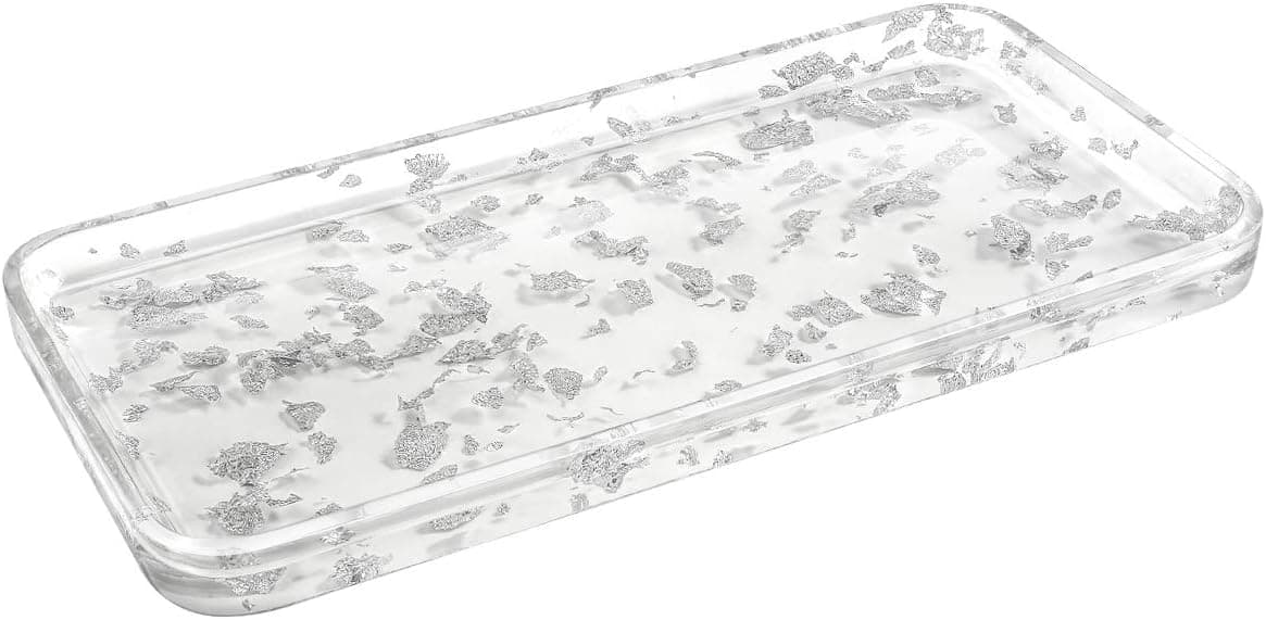 Luxspire Toilet Tank Storage Tray, Countertop, Kitchen, Vanity Serving Tray, Jewelry Organizer Perfume Tray for Dresser, Counter or Desk - Silver White