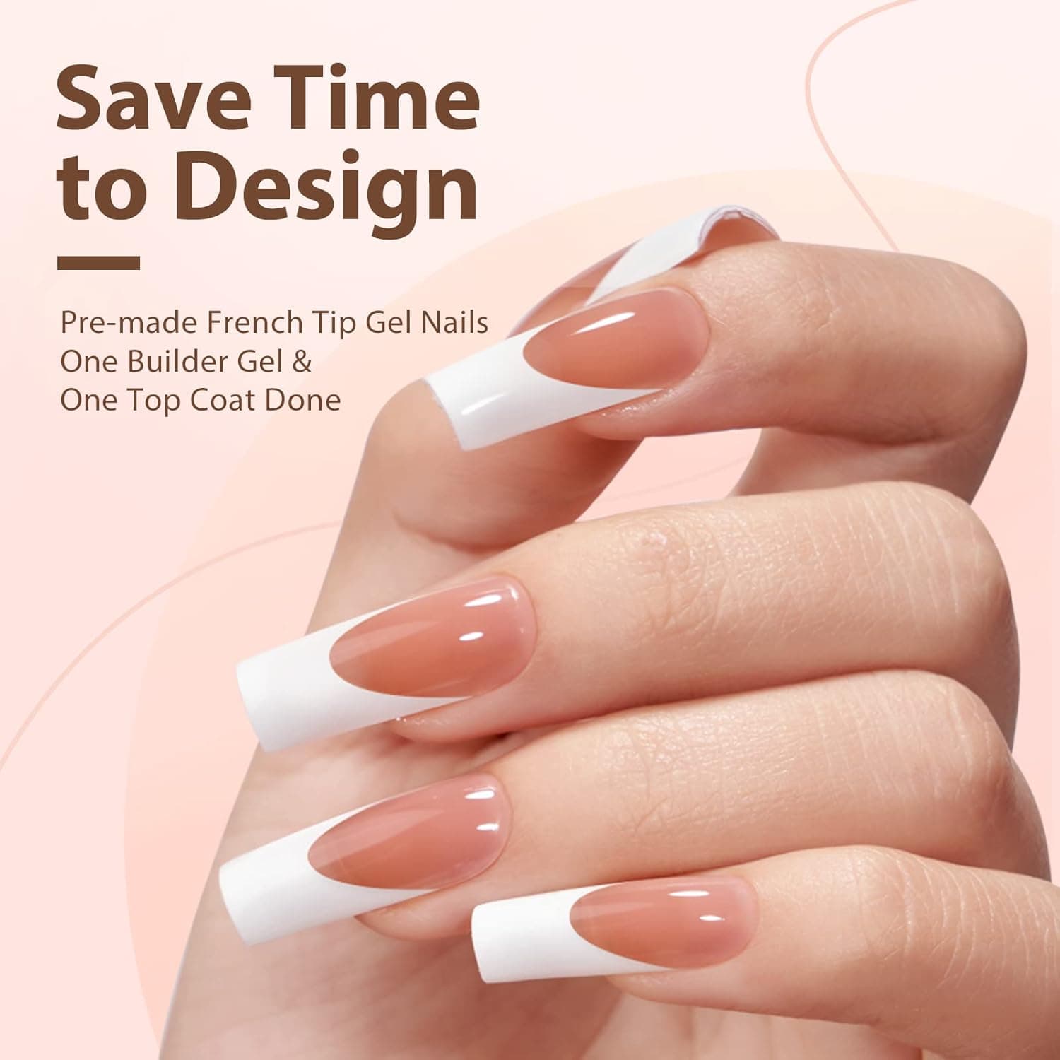 BTArtboxnails French Tip Gel Nail Tips Long Square, 300pcs Brown Soft Gel Nail Tips, Unltra Fit French Tip Press On Nails 15 Sizes, No Need to File 3 in 1 X Coat Tips with Pre-applied Tip Primer & Base Coat Cover, Soak Off French Tip Gel Nails Press On for Nail Extensions