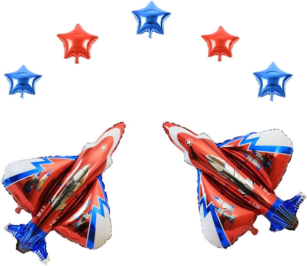 Combination 39 Inch Jet Fighter Foil and 10 Inch Stars Large Size Air-filled Balloons for Party performance Wedding Baby Shower window dressing boy Birthday Decoration (Jet Fighters)