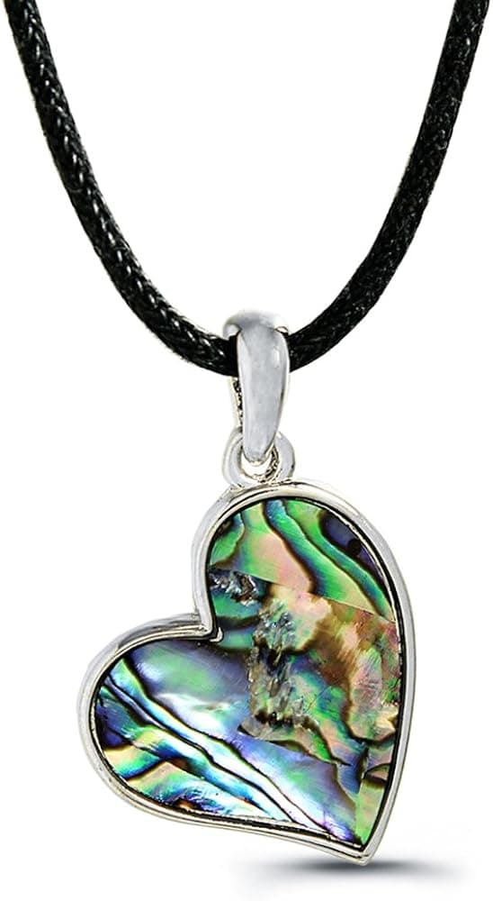 Liavy's Heart Charm Pendant Fashionable Necklace - Abalone Paua Shell - 18" Wild Style Chain - Unique Gift and Souvenir