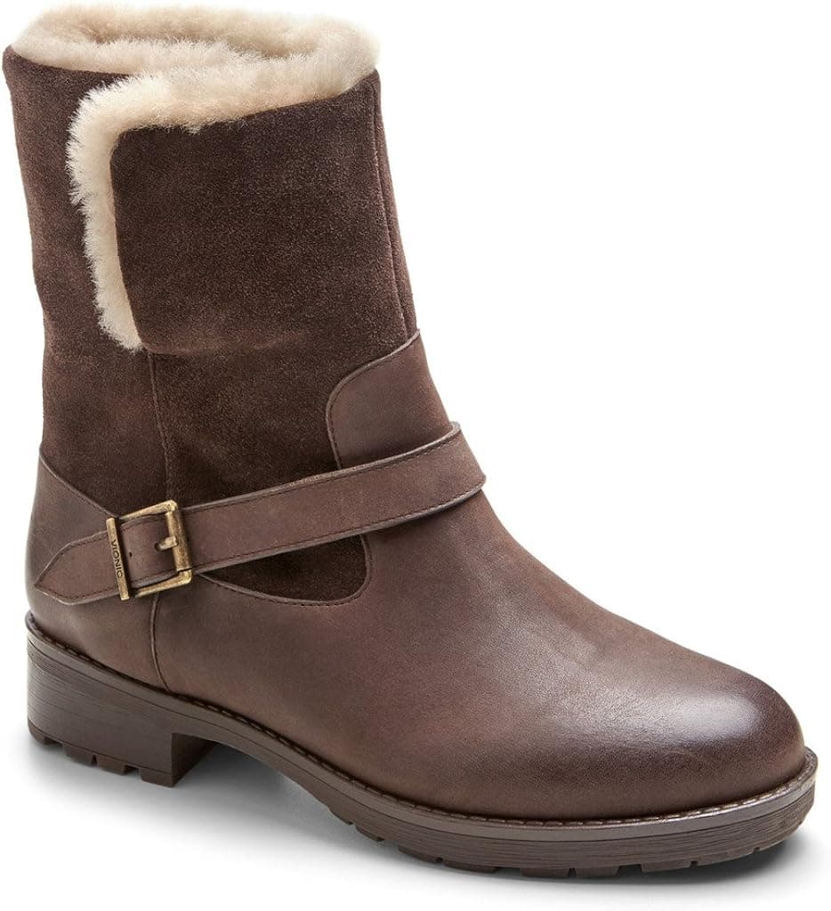 Vionic with Orthaheel Technology Women's Rosa Boot,Java Leather/Shearling,US 7.5