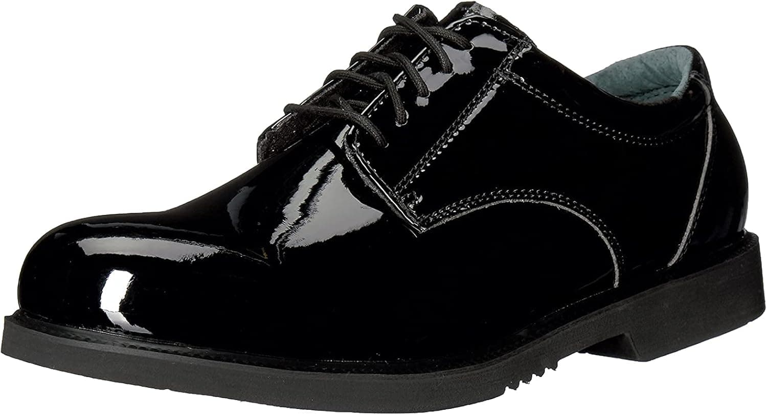 Thorogood Uniform Classics High-Gloss Black Poromeric Oxford Dress Shoes for Men and Women with EVA Cushion Flex Footbed and Non-Marking Non-Slip Rubber Outsole