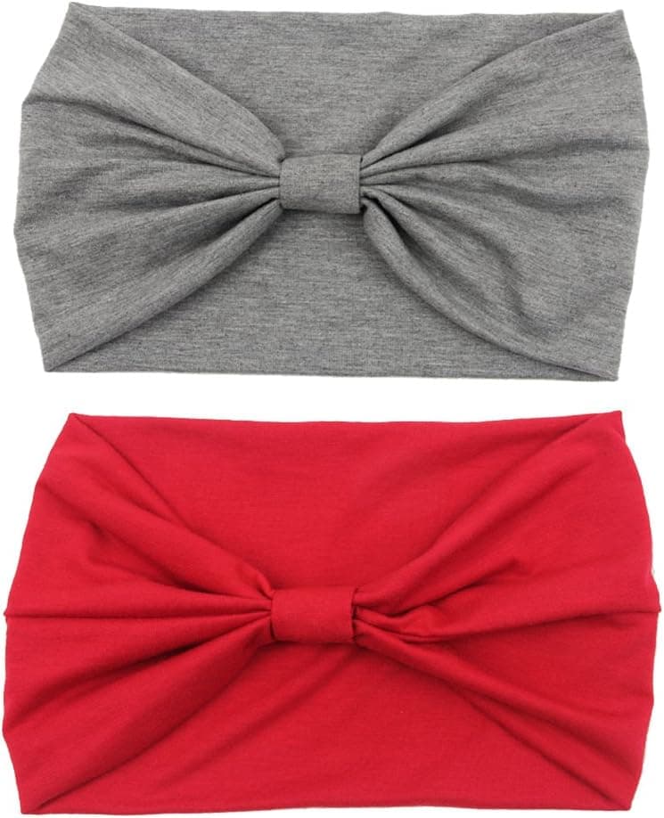 Floral Fall Fashion Sweat Stretchy Athletic Head wraps Yoga Running Sports HeadBand (Red+Grey)