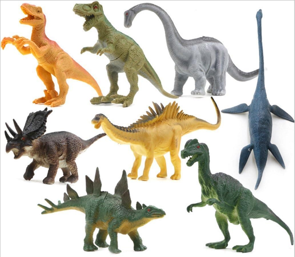 OMGOD 8 pcs Dinosaur Set, Dinosaur Toys Velociraptor Tyrannosaurus Velociraptor/Fast Robber Saichania Stegosaurus Triceratops Branchiosaurus, Kids Toy Realistic Jurassic Action for Boy