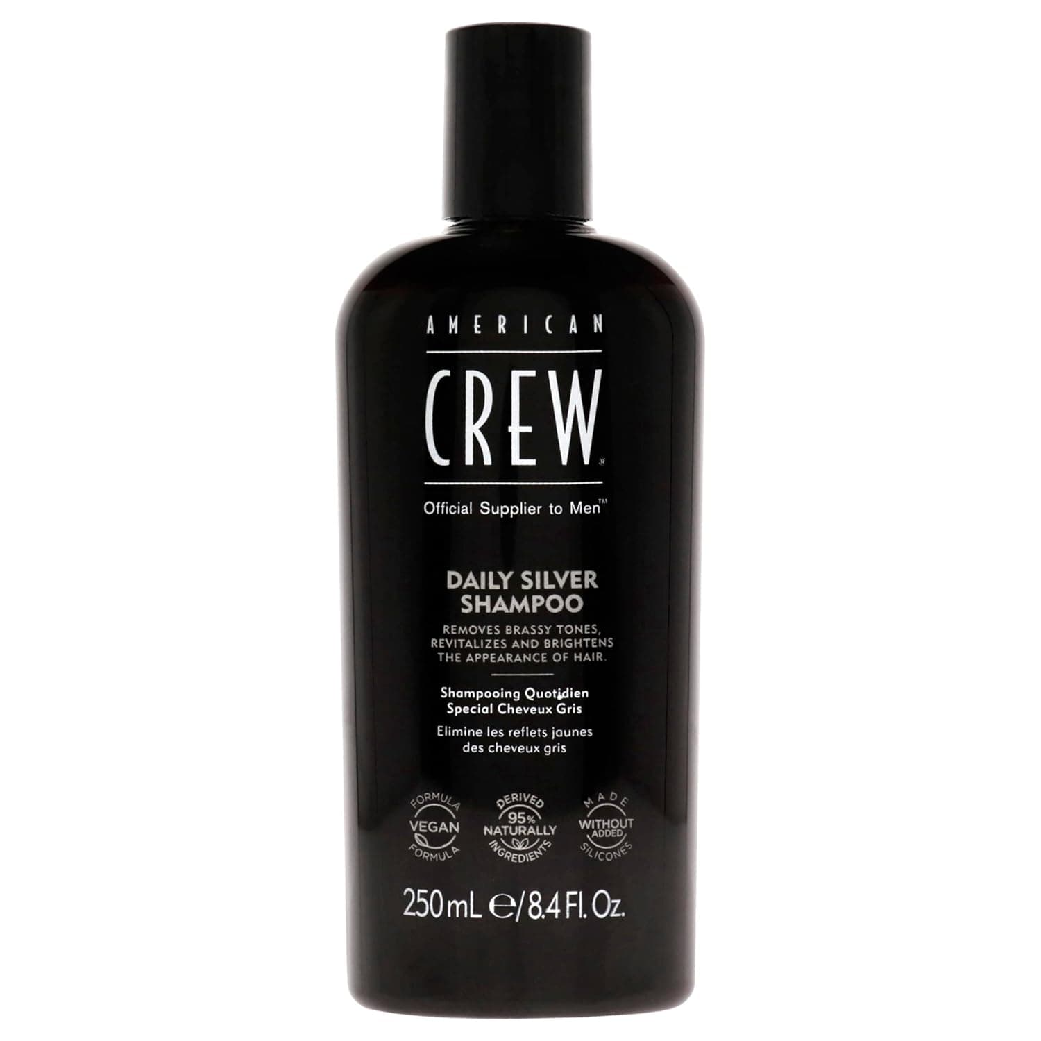 Men's Shampoo by American Crew, Daily Silver Shampoo, Naturally Derived, Vegan Formula, 8.4 Fl Oz