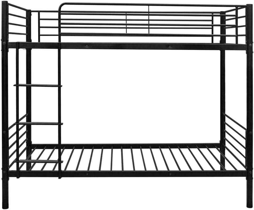 FCH Twin Over Twin Bunk Bed Easy Assembly Upgraded Metal Frame Bunk with Ladder Kids Adult Children Bedroom 78" W x 42" D x 65" H (Black)