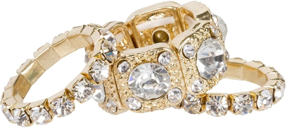 Heirloom Finds Brilliant Crystal and Gold Tone Stretch Ring Trio