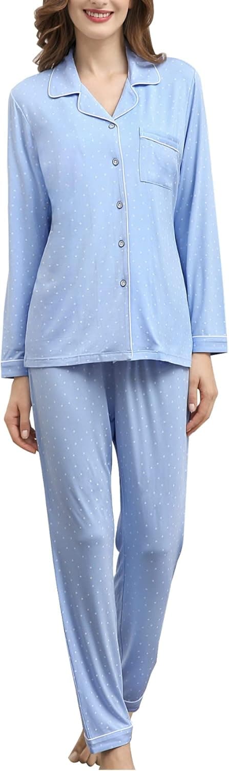COLORFULLEAF Womens Pajama Sets Lounge Sets for Women Petite Pjs Button Down Post Partum Pajamas Set With Long Sleeve Soft