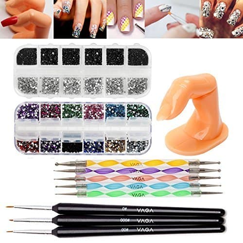 VAGA Nail Art Tools and Decorations, Nail Gems and Rhinestones, Acrylic Nail Brush Set, Nail Rhinestones for Acrylic Nails- Multicolor, French Tip Stickers, Nail Art Stickers, Nail Finger Practice