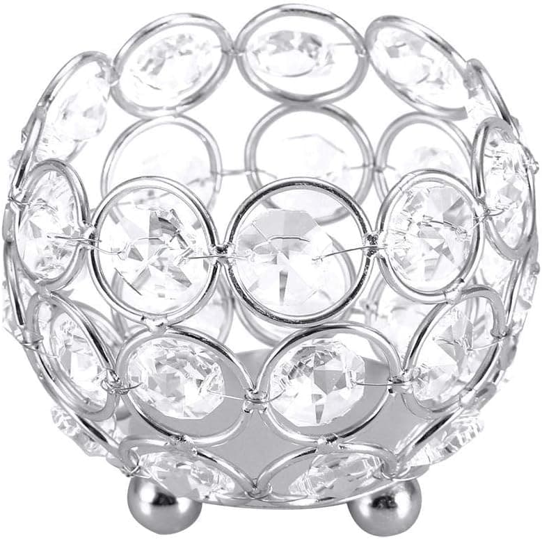 Jeffergarden Crystal Candlestick Decoration Crystal Tea Light Candle Holders Wedding Decor Table Centerpieces(8cm-Silver)