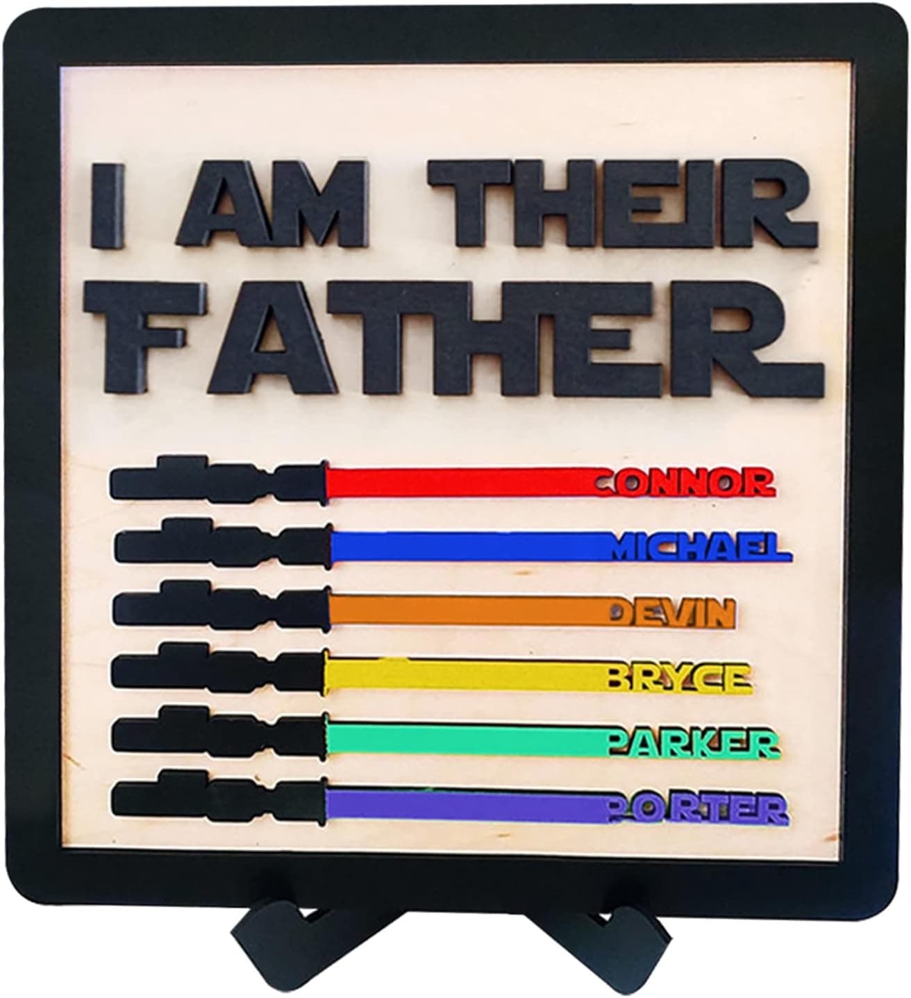 Personalized I AM THEIR FATHER Plaque for Fathers Day, Custom 1-6 Kids Names Wood Engraved Sign, Customized Fathers Day Dad Daddy Grandpa Birthday Gifts from Wife, Son, Daughter (Black)
