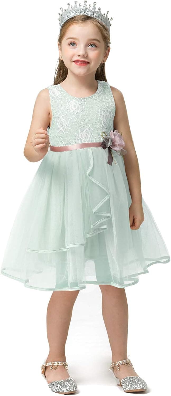TTYAOVO Little Girls Lace Embroidered Holiday Casual Dress