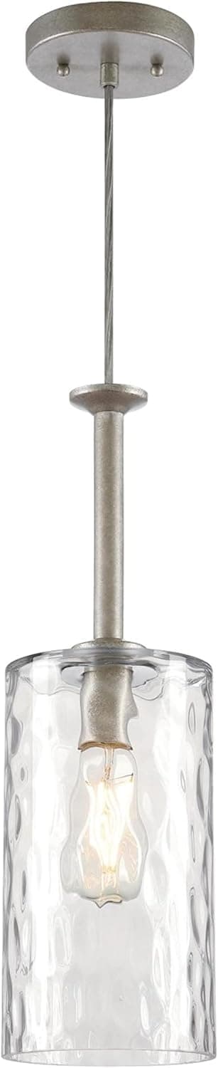 Westinghouse Lighting 6125200 Hernando Transitional One Light Indoor Mini Pendant, Industrial Steel Finish, Clear Hammered Glass