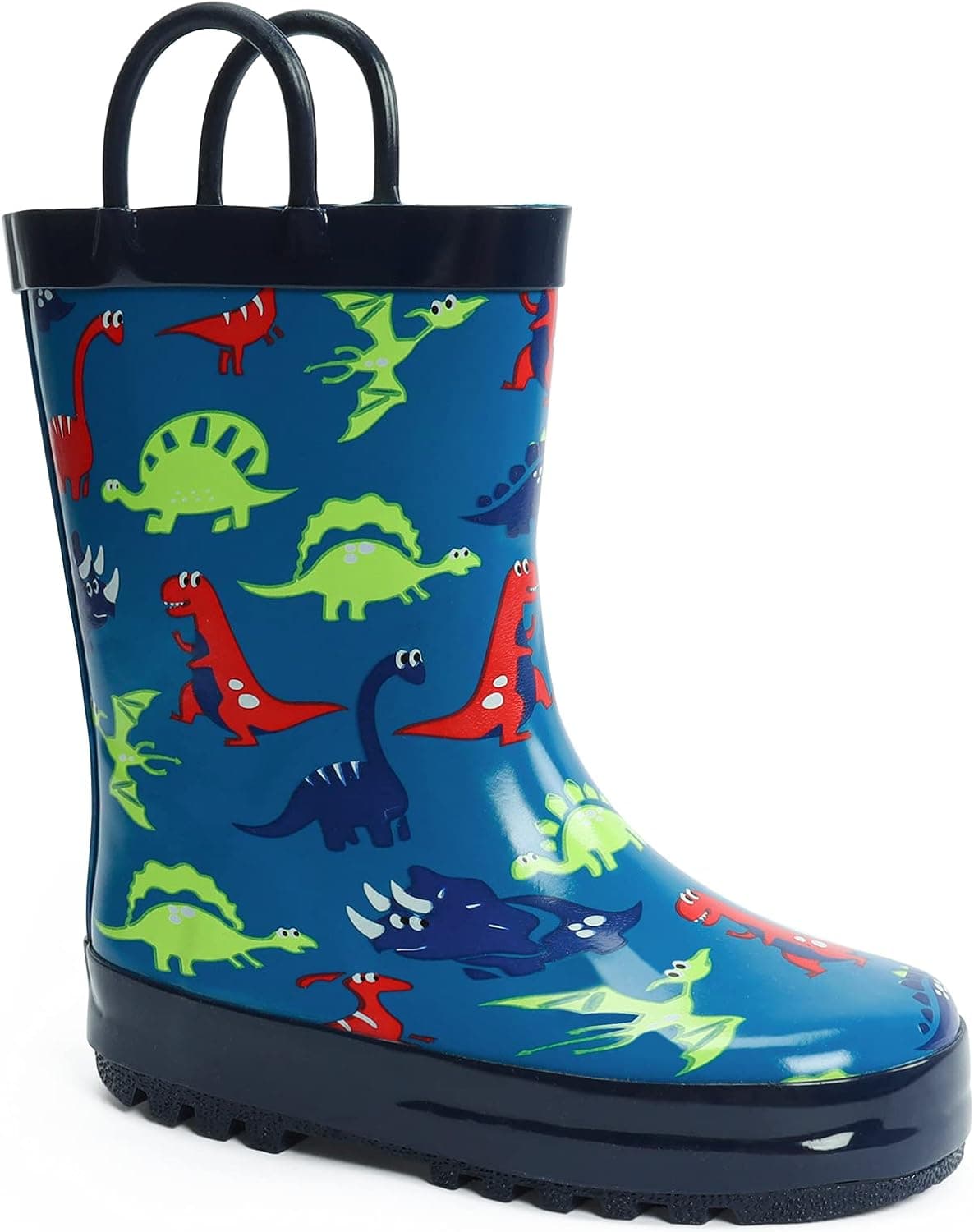 ADAMUMU Toddler Kids Rain Boots Childrens Waterproof Rubber Shoes with Easy-On Handles Lightweight in Cartoon Patterns for Boys & Girls