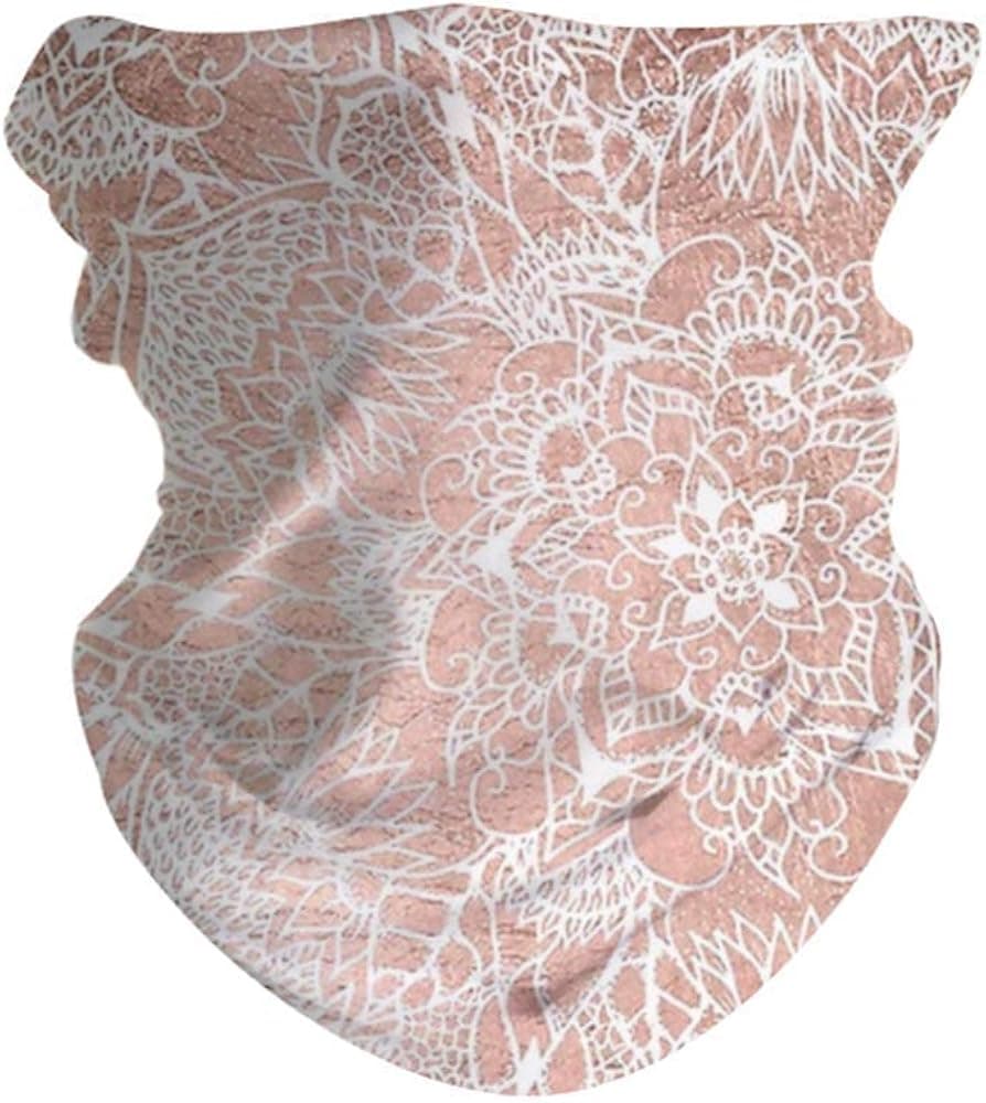 FEDDIY 2 PCS Outdoor Magic Scarf Headband Neck Gaiter Face Mask Elastic Seamless Cute Rose Gold Mandala Bandana Scarf UV Resistance Sport Headwear