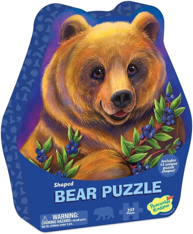 Peaceable Kingdom Bear-Shaped Puzzle – 257-Piece Puzzle for Kids Ages 7 & up – Includes 15 Fun-Shaped Puzzle Pieces – Great for Classrooms or Home Use