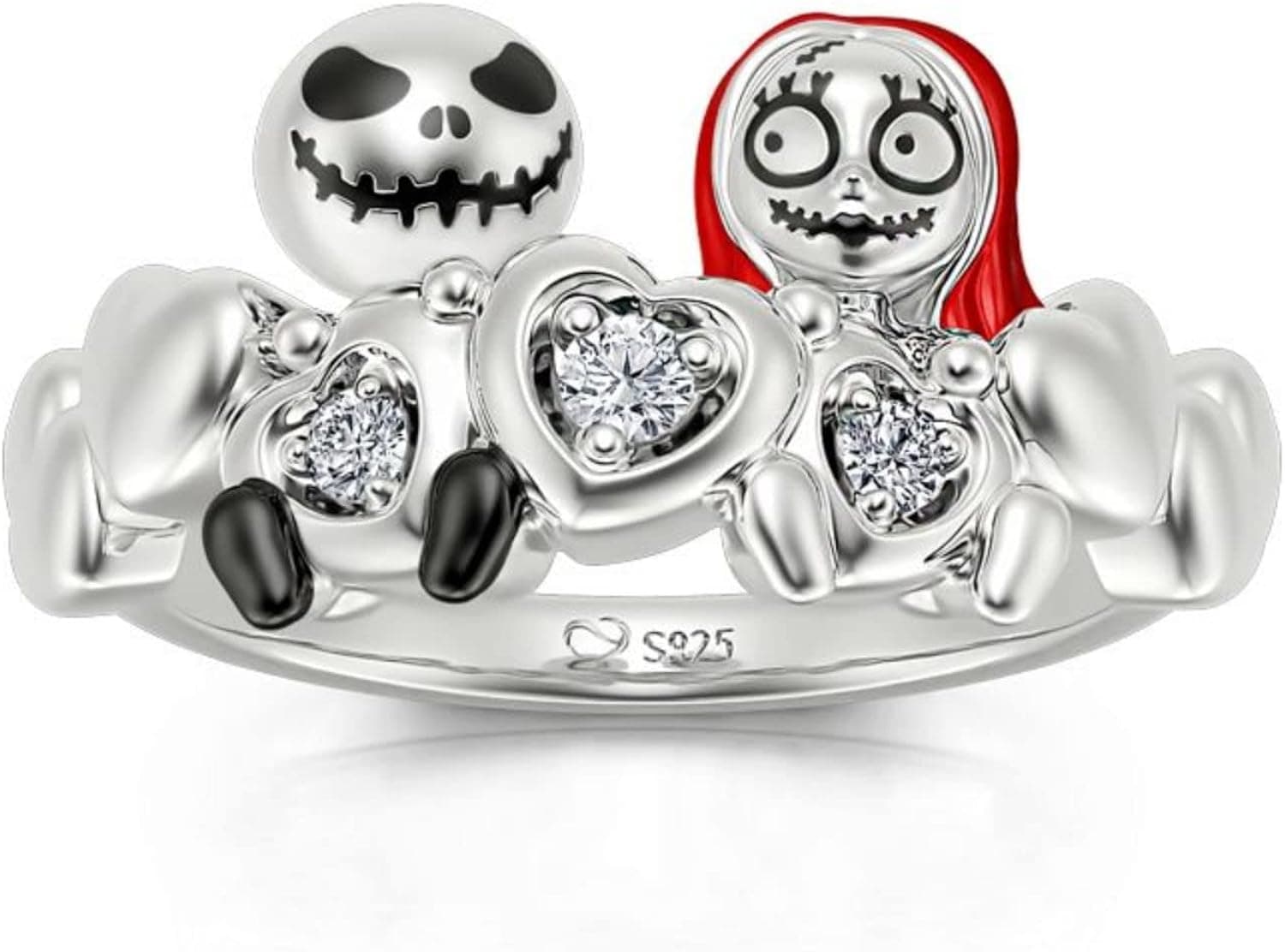Jeulia Pumpkin King Skull Design Round Cut Sterling Silver Ring Halloween Mini Skull Band for Women Men Wife Girlfriend Engagement Wedding Anniversary Valentin’s Day Birthday With Jewelry Box