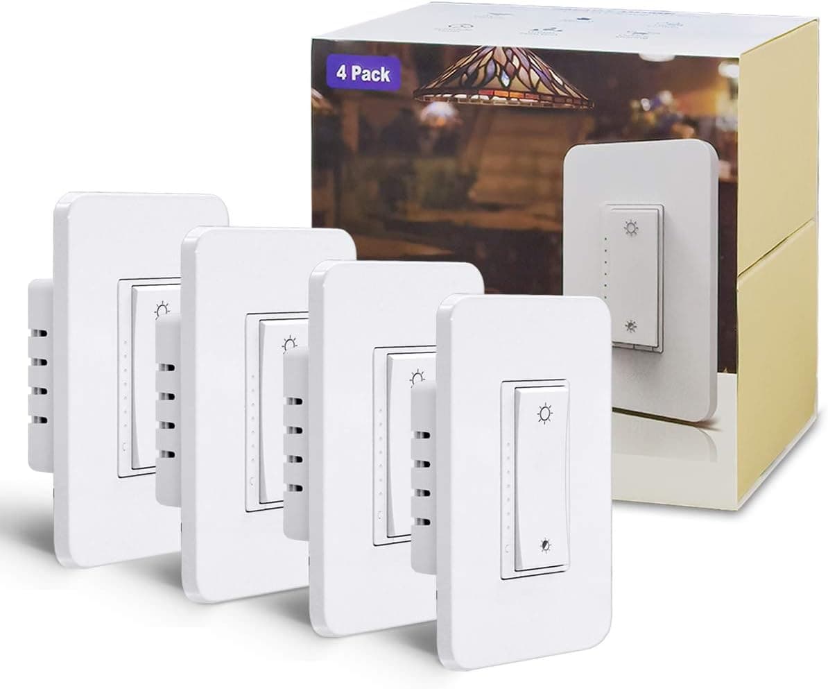 [4 Pack] BESTTEN WiFi Dimmer Switch, Smart Light Switch for LED Dimmable Lights, Remote Control and Timer Functions, Compatible with Alexa/Google Assistant/IFTTT, ETL & FCC Approved