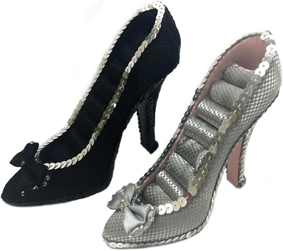 2PC Jewelry Ring Display High Heel Shoes Stand Rack Holder Earrings Organizer, Pink