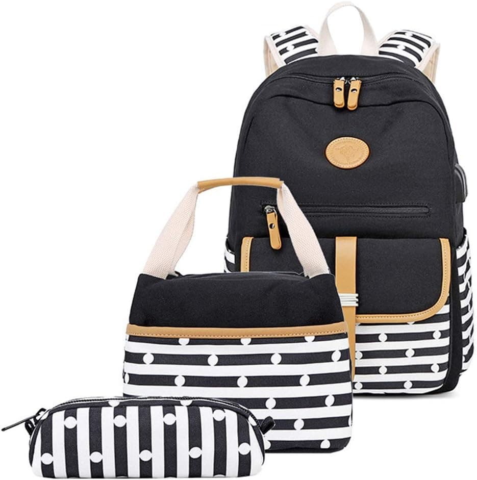 Kids School Bag for Girls Backpacks with Lunch Bag Causal Canvas Bookbag for Teen