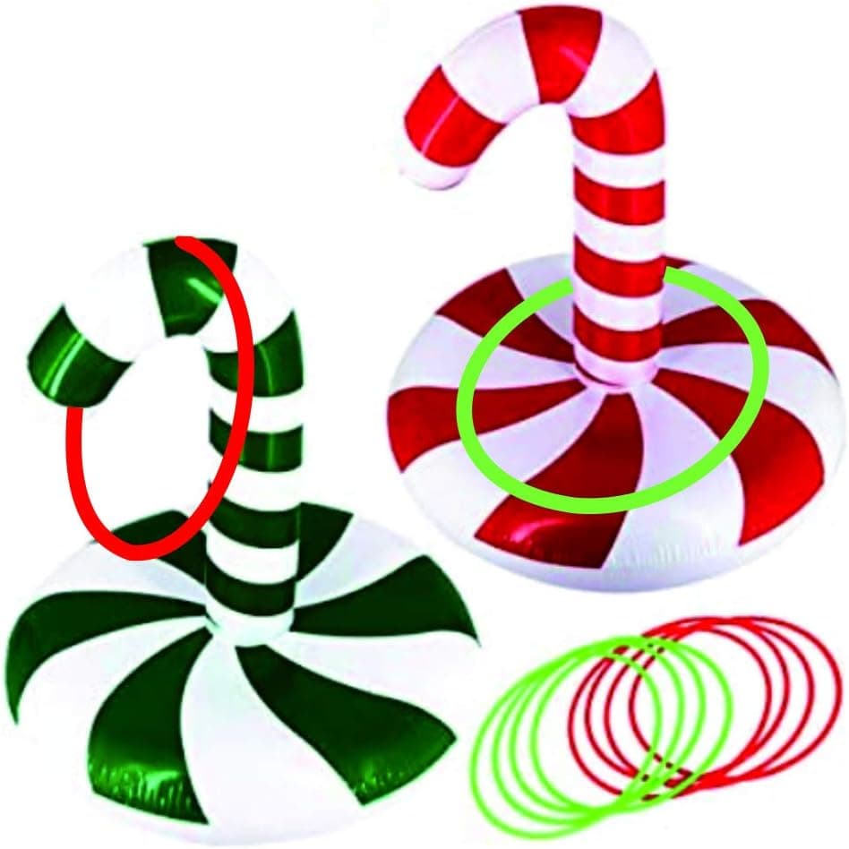 MeiGuiSha 2 Pack Christmas Inflatable Witch Hat Ring Toss Game Christmas Games for Kids Wearable or Placement Include 2 Hats & 8 Rings &1 Gift Bag