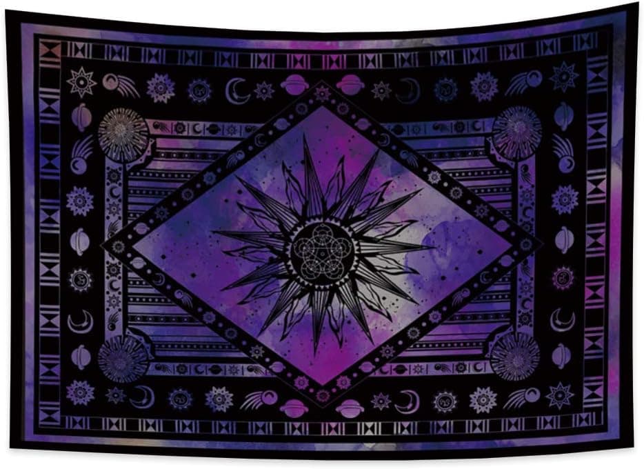 Renaiss 59.1x39.4 Inches Burning Sun Tapestry Celestial Sun Moon Star Planet Bohemian Wall Hanging Boho Trippy Hippy Psychedelic Art Tapestries for Home Bedroom Living Room Dorm Decor