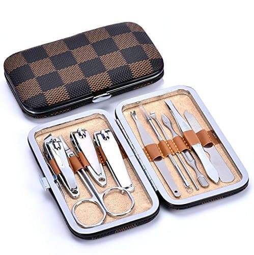 CASSICAT® Stainless Steel Pedicure/Manicure Set Ear Pick Nail Clippers Cleaner Cuticle Clippers Grooming Kit Case 10 in 1 (#001)