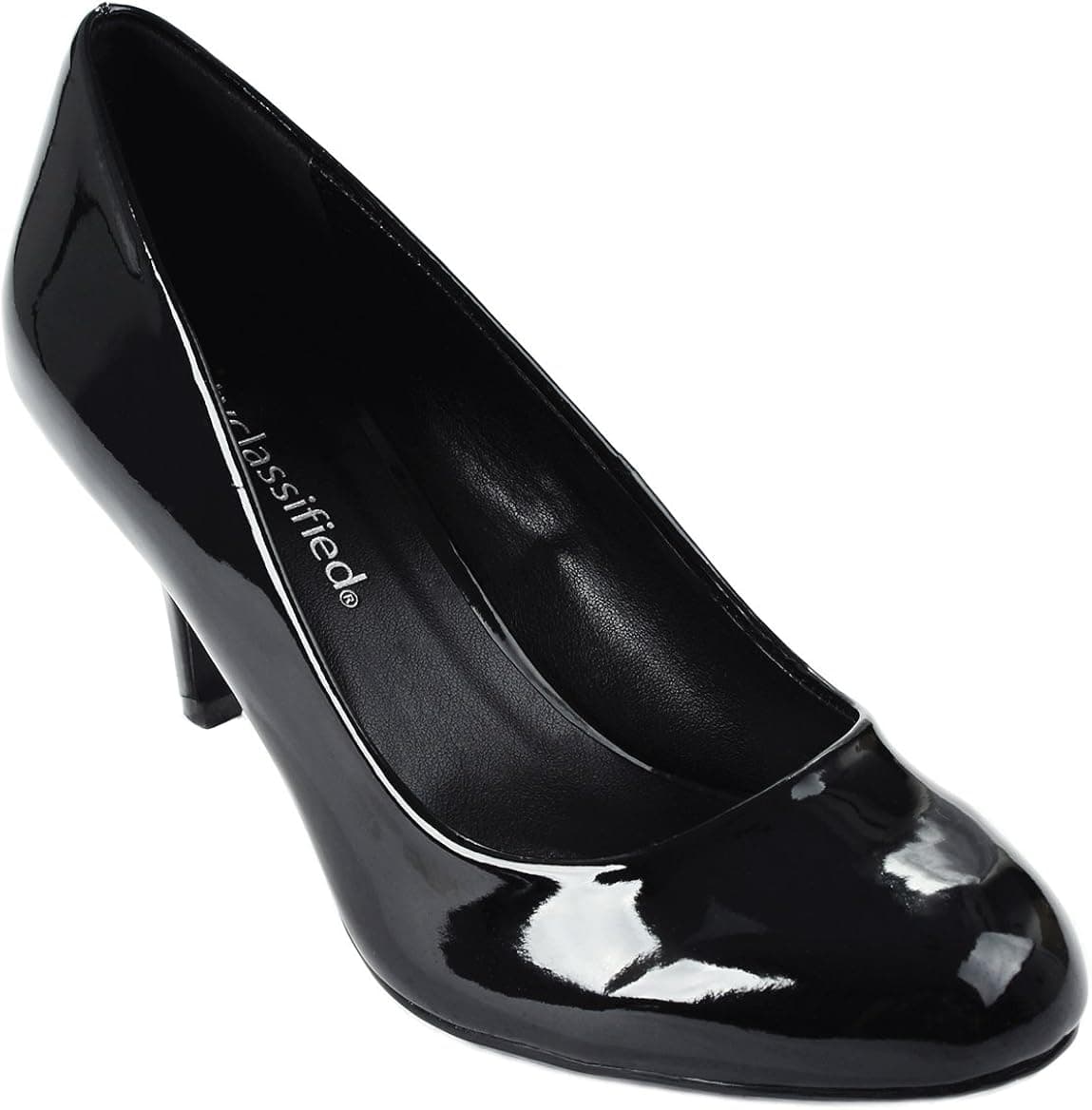 Comfort Classic Round Toe Faux Patent Mid Heel Formal Dress Pumps