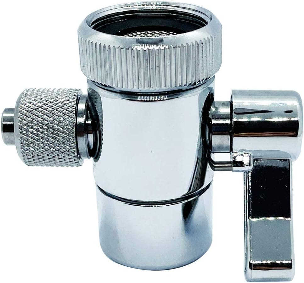 ZIGZAGSTORM Kitchen Sink Faucet Water Filter Diverter Valve for Push on 3/8 inch Tubing Replacement Part Adapter with M22 X M24 Connector, Brass Body, Chrome Plated Made In Taiwan