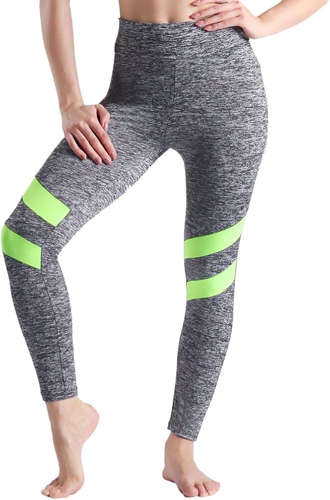 J'colour Workout Gym Tights, Women's Youth Fitness Yoga Indoor Elastic Jogger Hiker Runner Fashion colorful Pants Leggings 1#stipes&grey Melange One Size