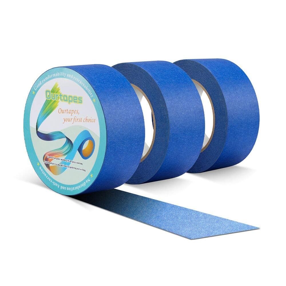 3 Rolls Professional Blue Painters Tape 1.88 Inches x 60 Yard, Multi-use Wide Masking Tape for Painting, Labeling and Deliver Paint Lines, Painter Tape, Medium Adhesive, Leaves No Residue, Ourtapes