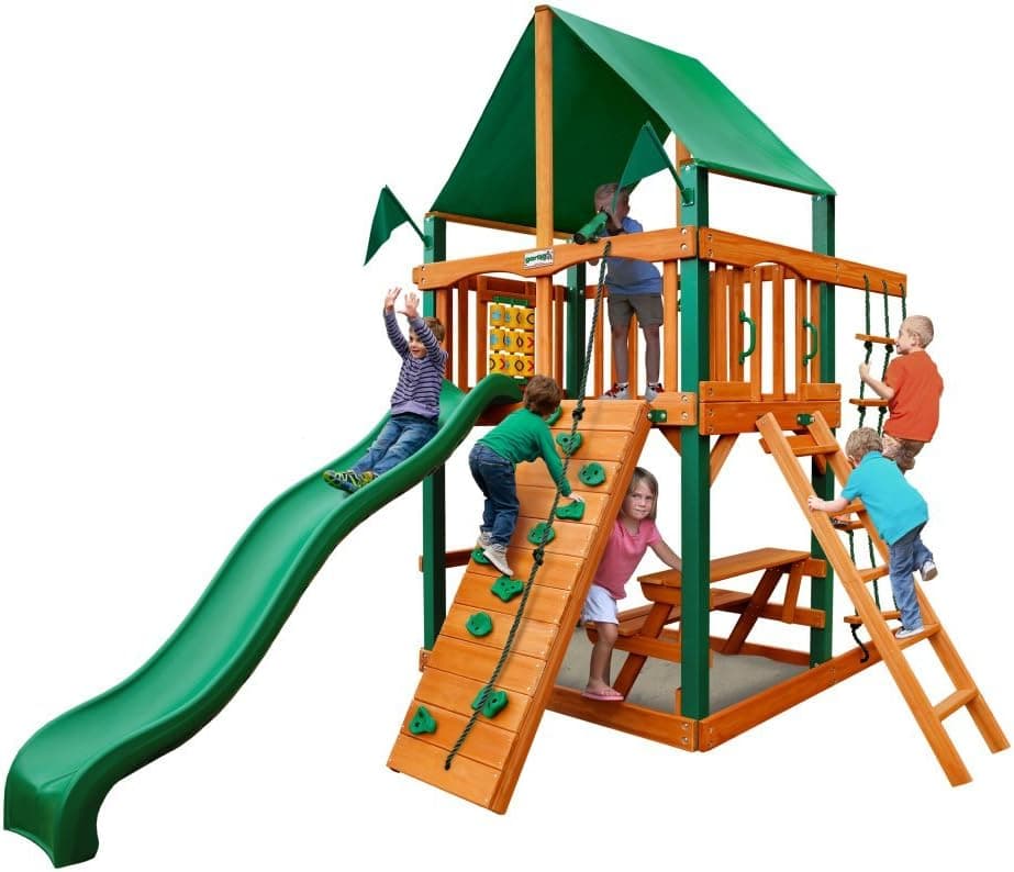 Gorilla Playsets Chateau Tower w/Natural Cedar and Deluxe Green Vinyl Canopy