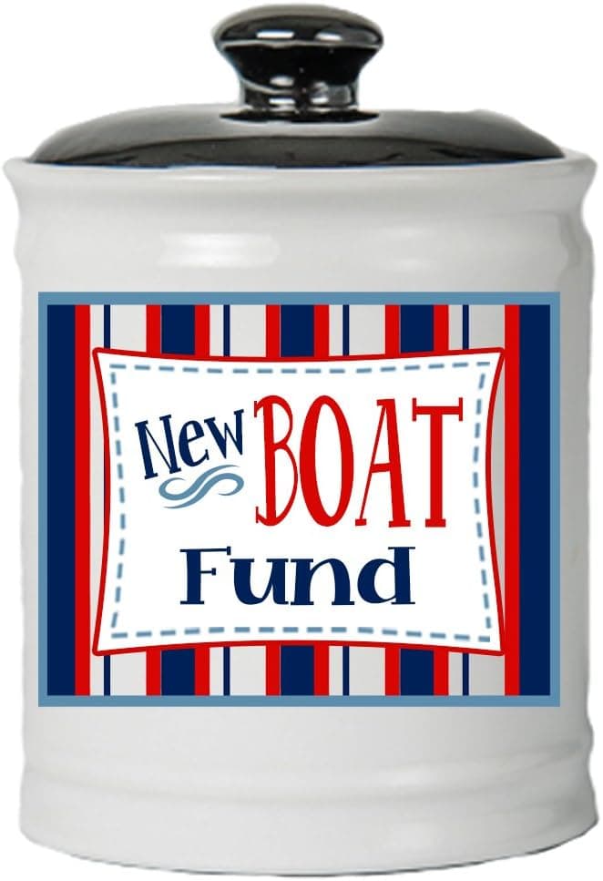 Cottage Creek Boating Gifts Round Ceramic New Boat Fund Jar/Nautical Sailing Boat Lover Gifts [White]