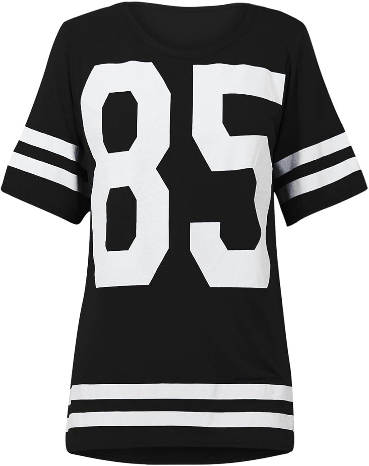 Oversized Football/baseball '85' T-shirt/top (USA 10/12 (UK 12/14) M/L, Black)