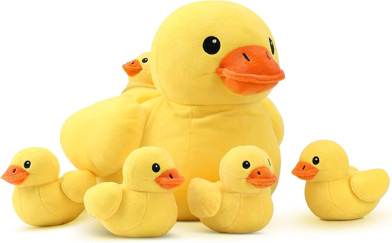 Pegmapri 14" Yellow Duck Stuffed Animal with Babies, Mommy Ducky Plush Playset with Zipper Pocket, 5pcs Ducklings Toys Plushie Birthday Gift for Kids Boy Girl