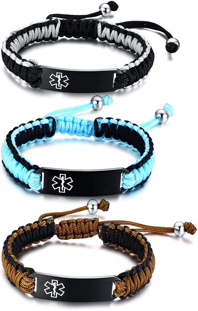 VNOX Custom Engraving Handmade Braided Rope Adjustable Medical Alert ID Bracelet Fits Adults & Kids,5.9-9 Inches