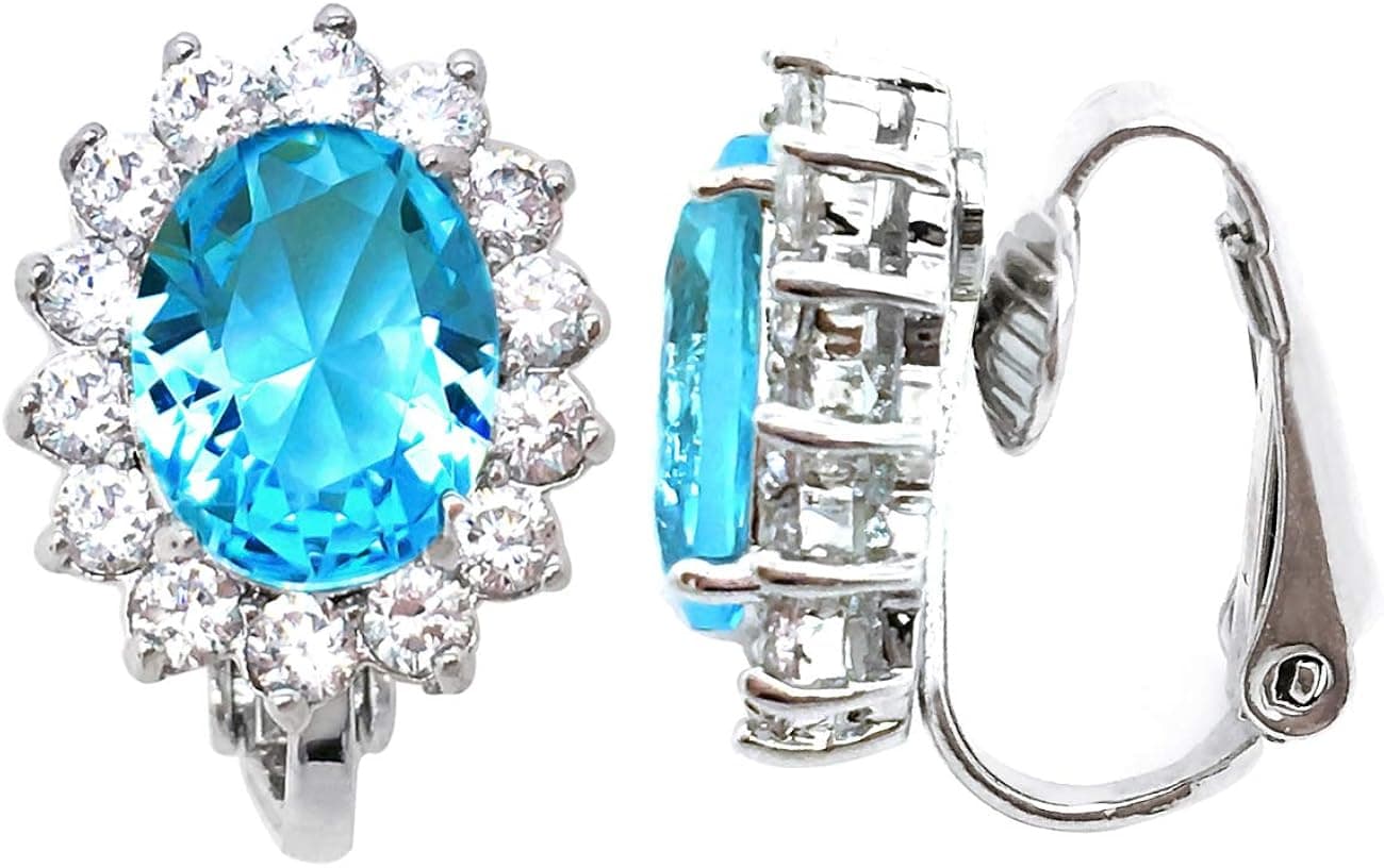 Sparkly Bride CZ Clip On Earrings Crown Oval Women Fashion