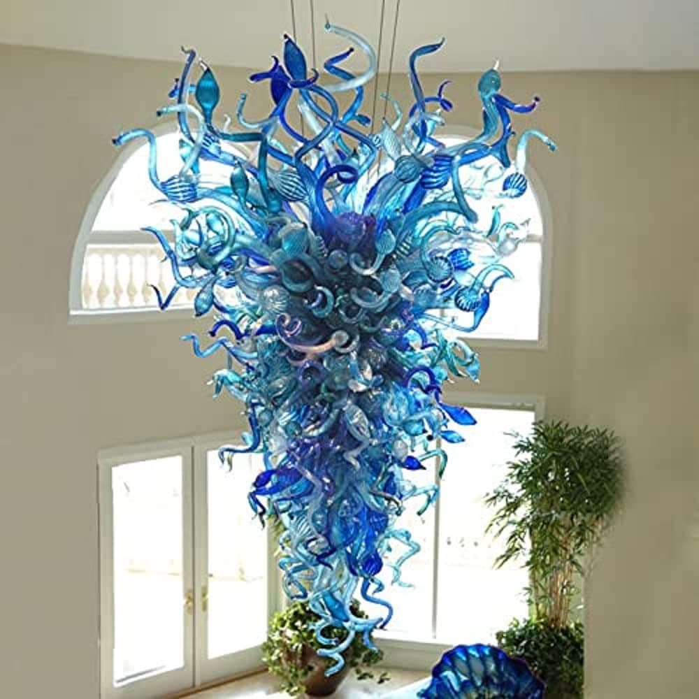 Hand Blown Glass Chandelier, Modern Luxury Chandeliers (Customizable Size& Color), Ceiling Light Hanging Pendant Chandelier Light Fixture for Staircase, Hotel, Lobby, Hotel, Living Room