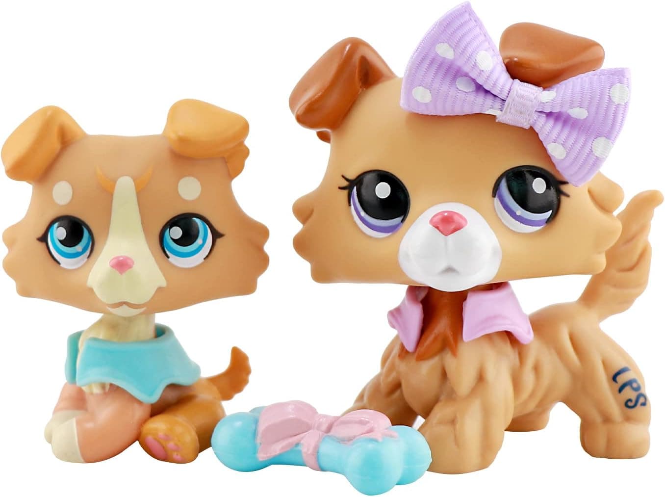 LPS Mom and Baby Set Collie Shepherd Dog Puppy Lot Yellow Blue Eyes Action Cartoon Pets Dog Puppy Figures Kids Toy Gift.