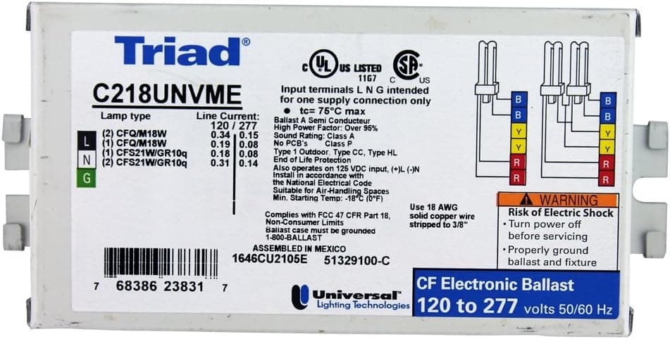 Universal C218UNVME - 2 Lamp - 18 Watt CFL Ballast - 120/277 Volt - Programmed Start - 1.05 Ballast Factor