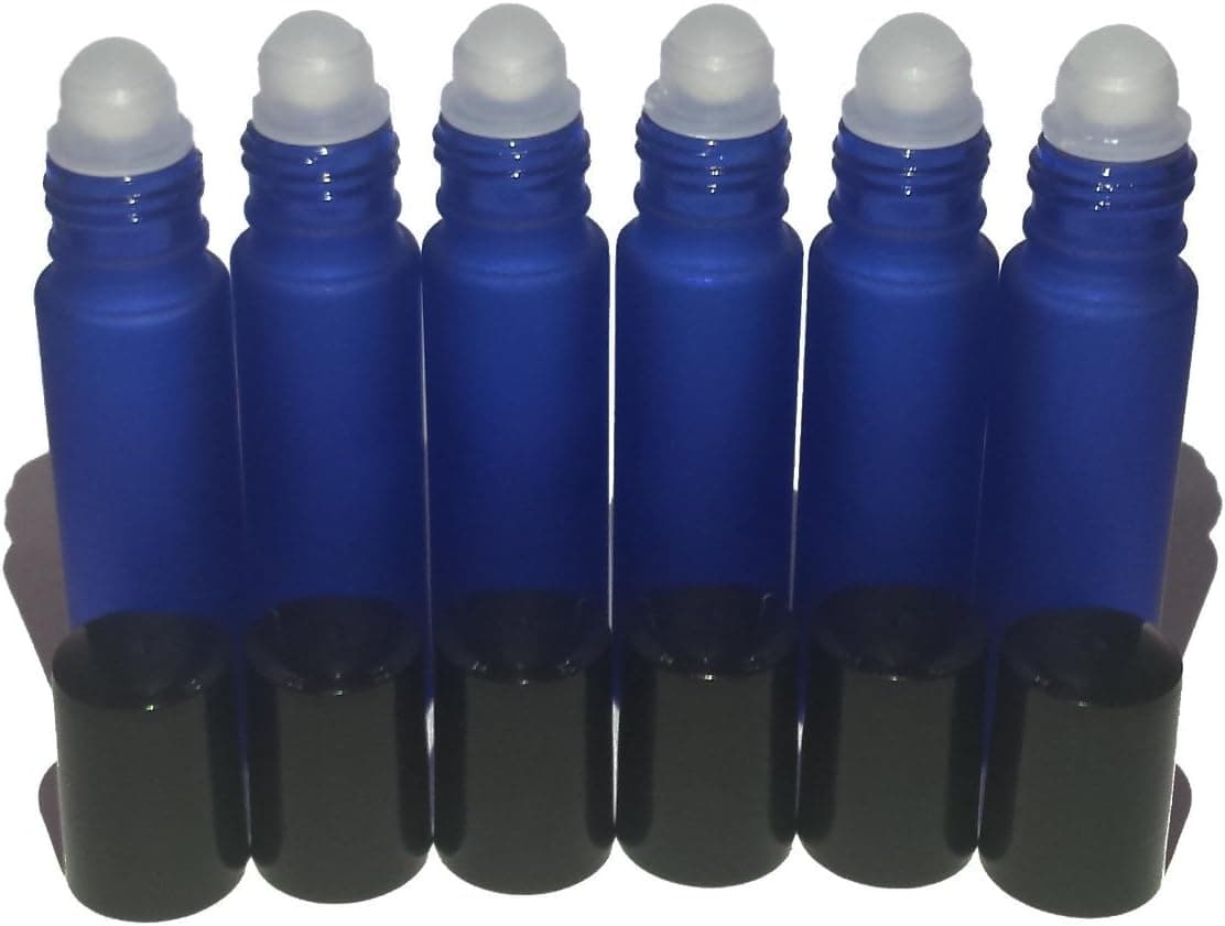 Cobalt Blue Aromatherapy Frosted Glass Roll On Bottles-10ml(1/3oz) Essential Oil/Perfume Travel Roll-On Bottles(12 Pack)